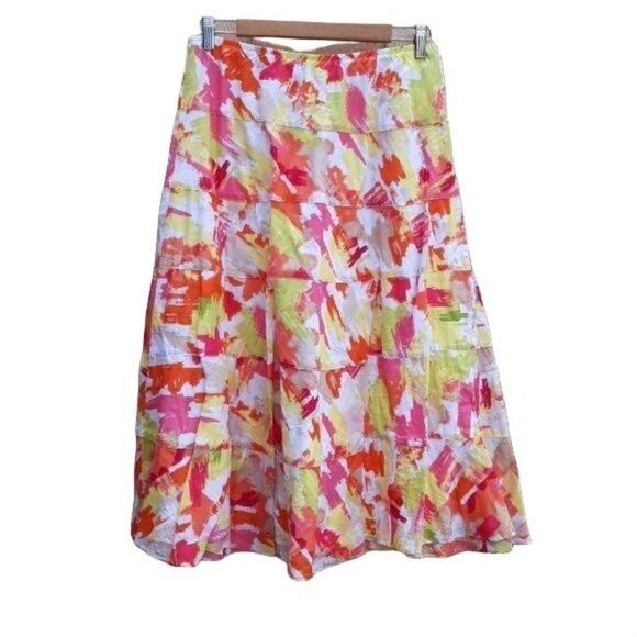 Y2K Skirt Prairie 100% Cotton Full Elastic Waist Abstract Neon Brush Stroke 12P - Picture 2 of 8